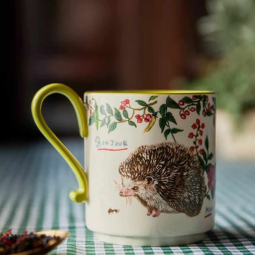Nathalie Lete x Anthro Hedgehog Floral Mug with Green Handle